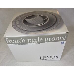 Lenox FRENCH PERLE GROOVE Grey 4pc Place Setting New in‎ Box Plates Bowl Mug